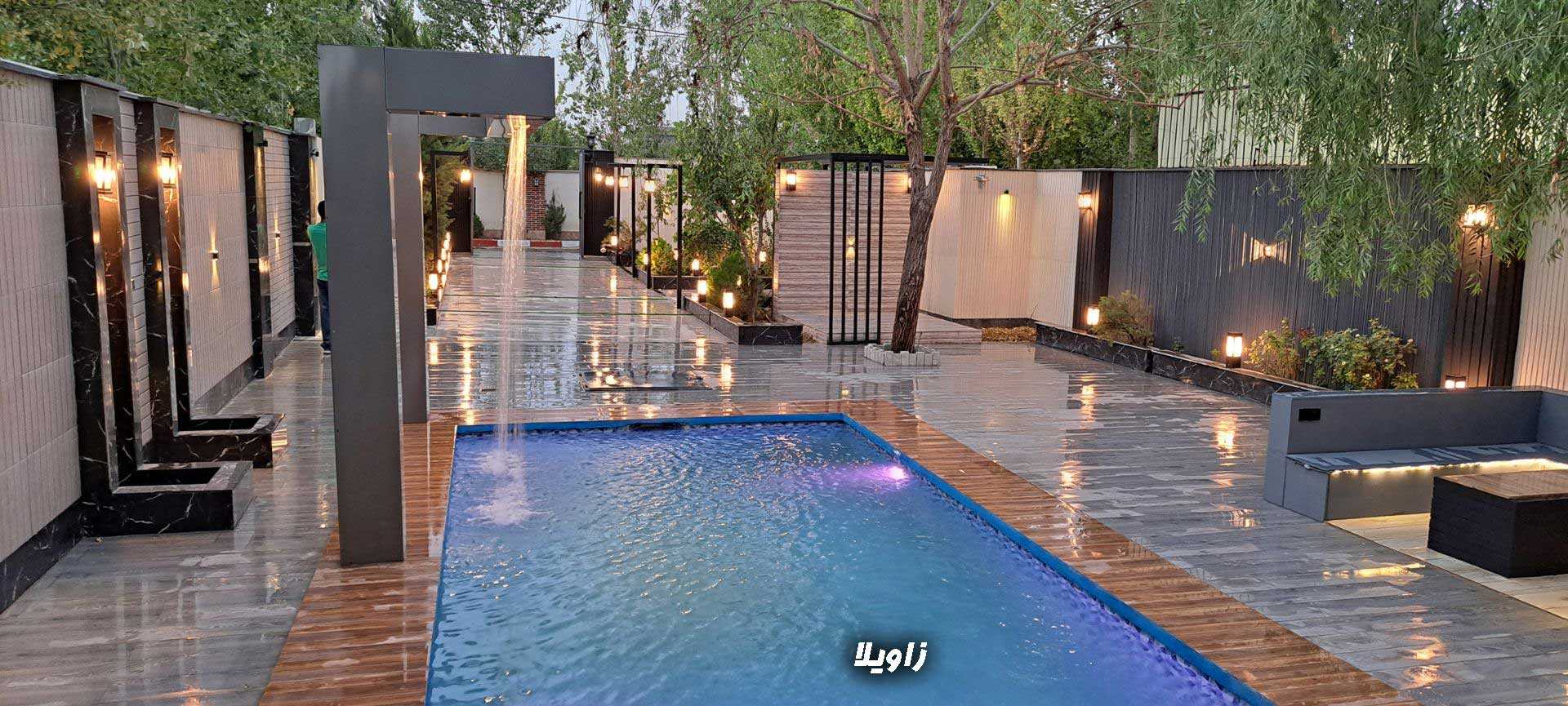 500 متر ویلا شهرکی مبله در سپیدار لشکرآباد (نمای استخر و حیاط)